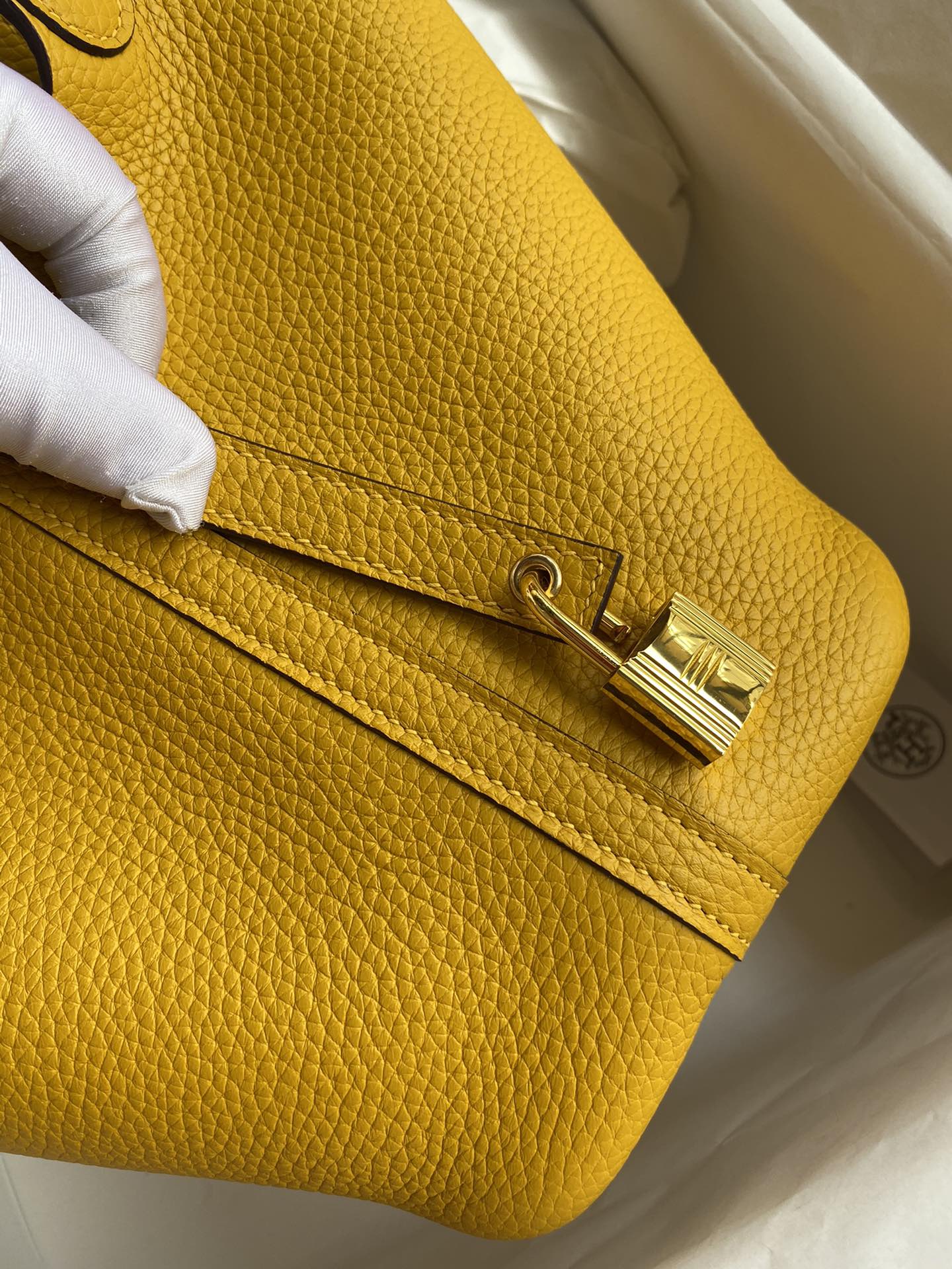 Hermes Picotin Lock 18 Bag In Yellow Amber Clemence Leather